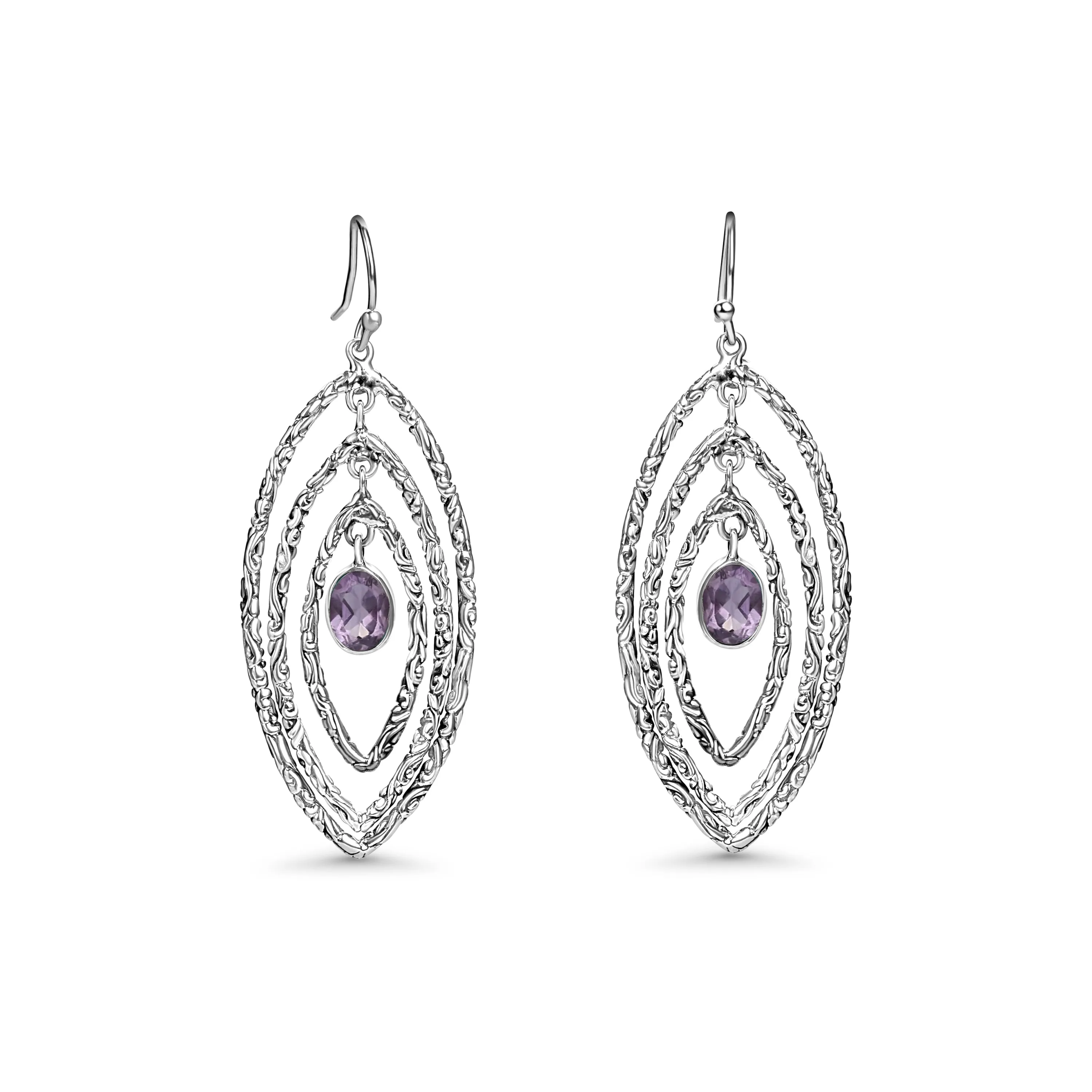 0.60 Cts Amethyst Dangle Earring in Oxidized 925 Silver