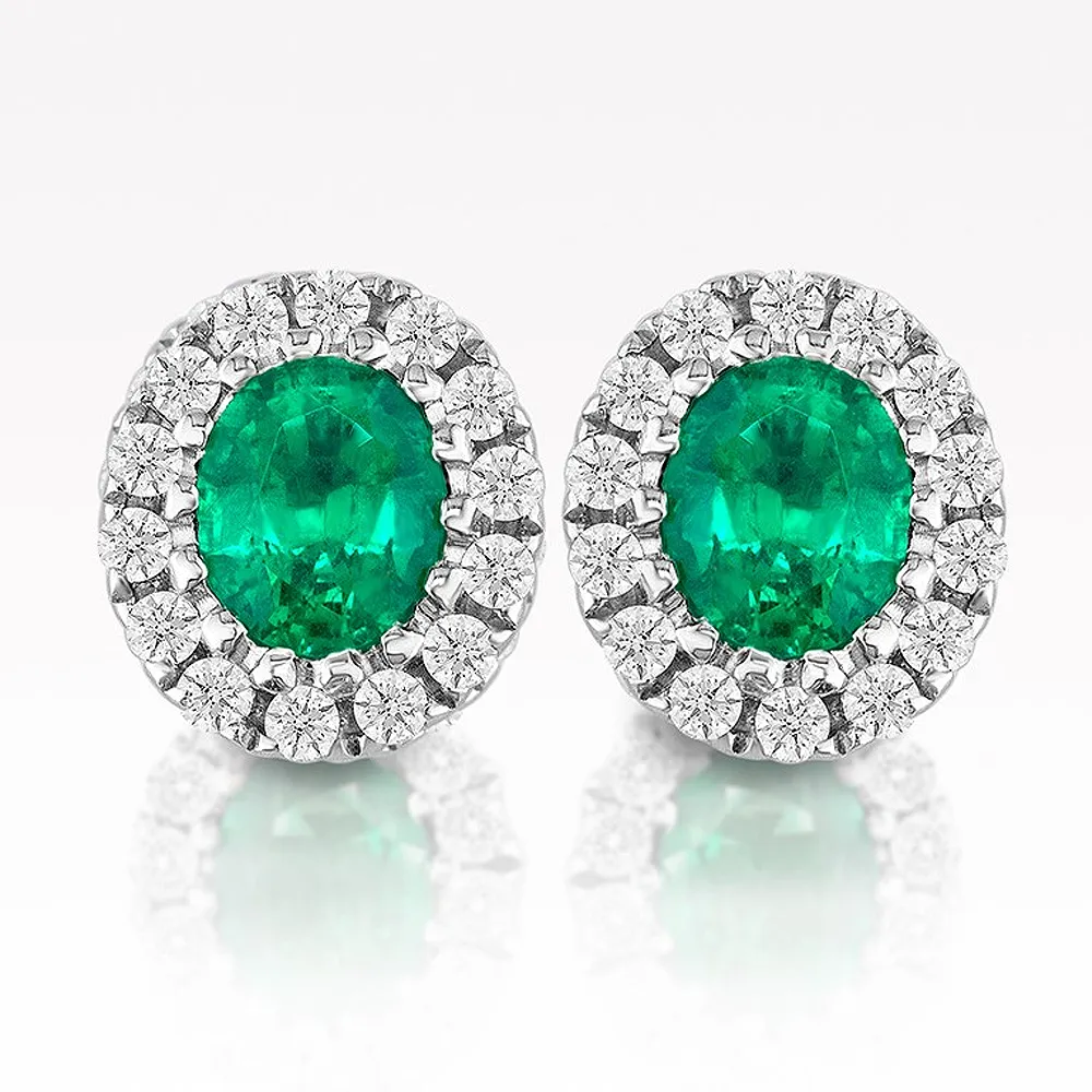 0.64ct Emerald and Diamond White Gold Earrings