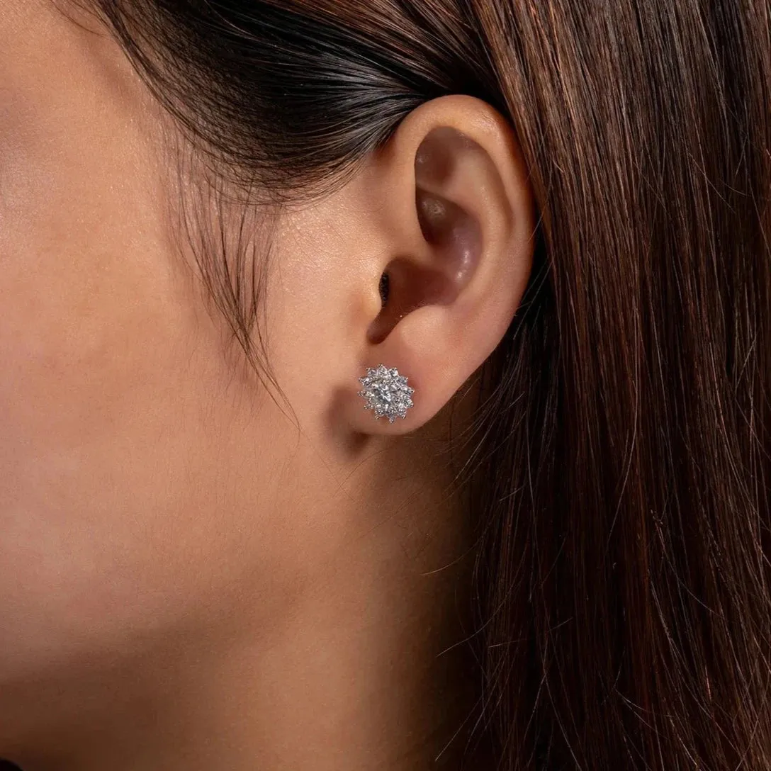 1.0 Ctw Diamond Sunflower Stud Earrings