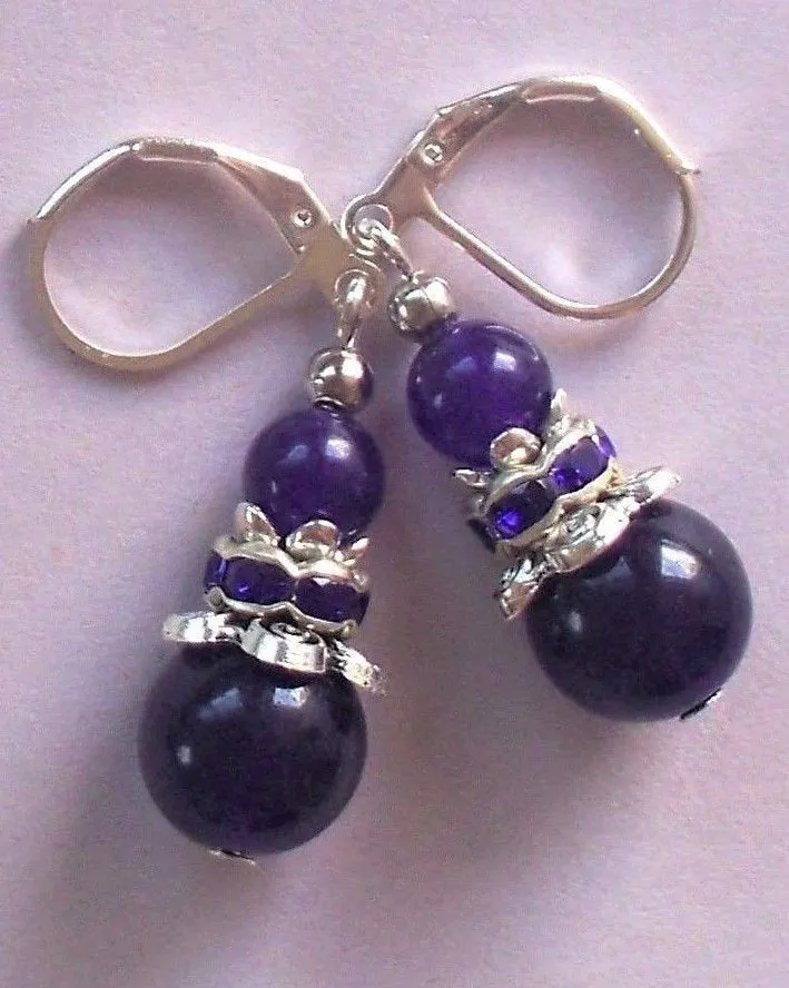 10% OFF- 2 pcs Certified Natural Handmade A Pair of Amethyst Purple Jade Drop Earrings SP LEVERBACK