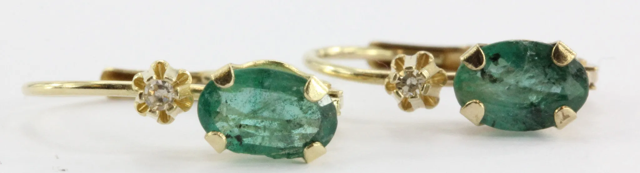 10K Gold Emerald & Diamond Earrings