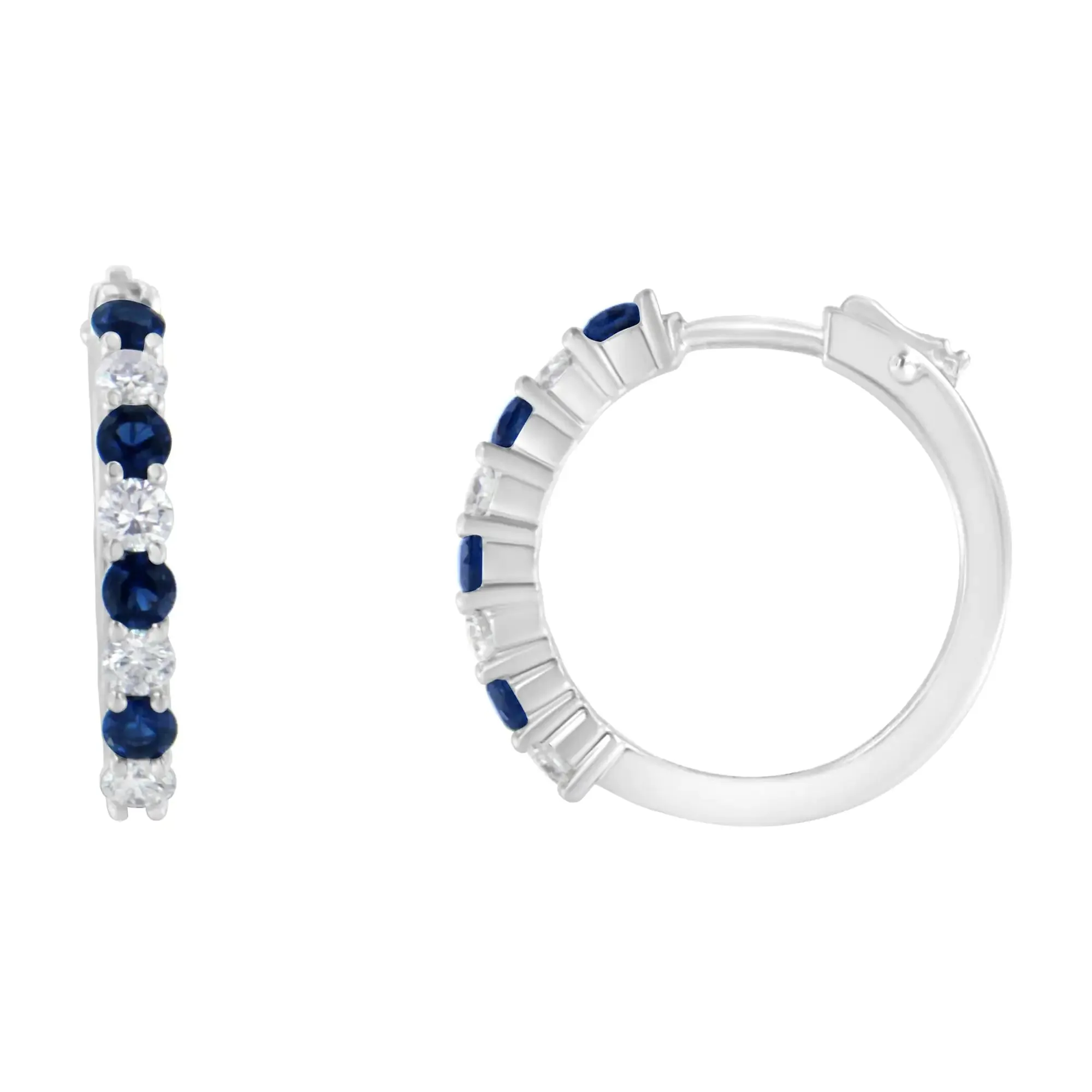 10K White Gold Diamond Hoop Earrings With 2.5MM Sapphire, 1/2 Carat TDW