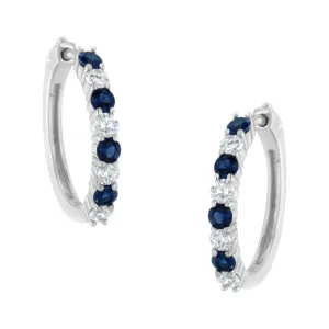 10K White Gold Diamond Hoop Earrings With 2.5MM Sapphire, 1/2 Carat TDW