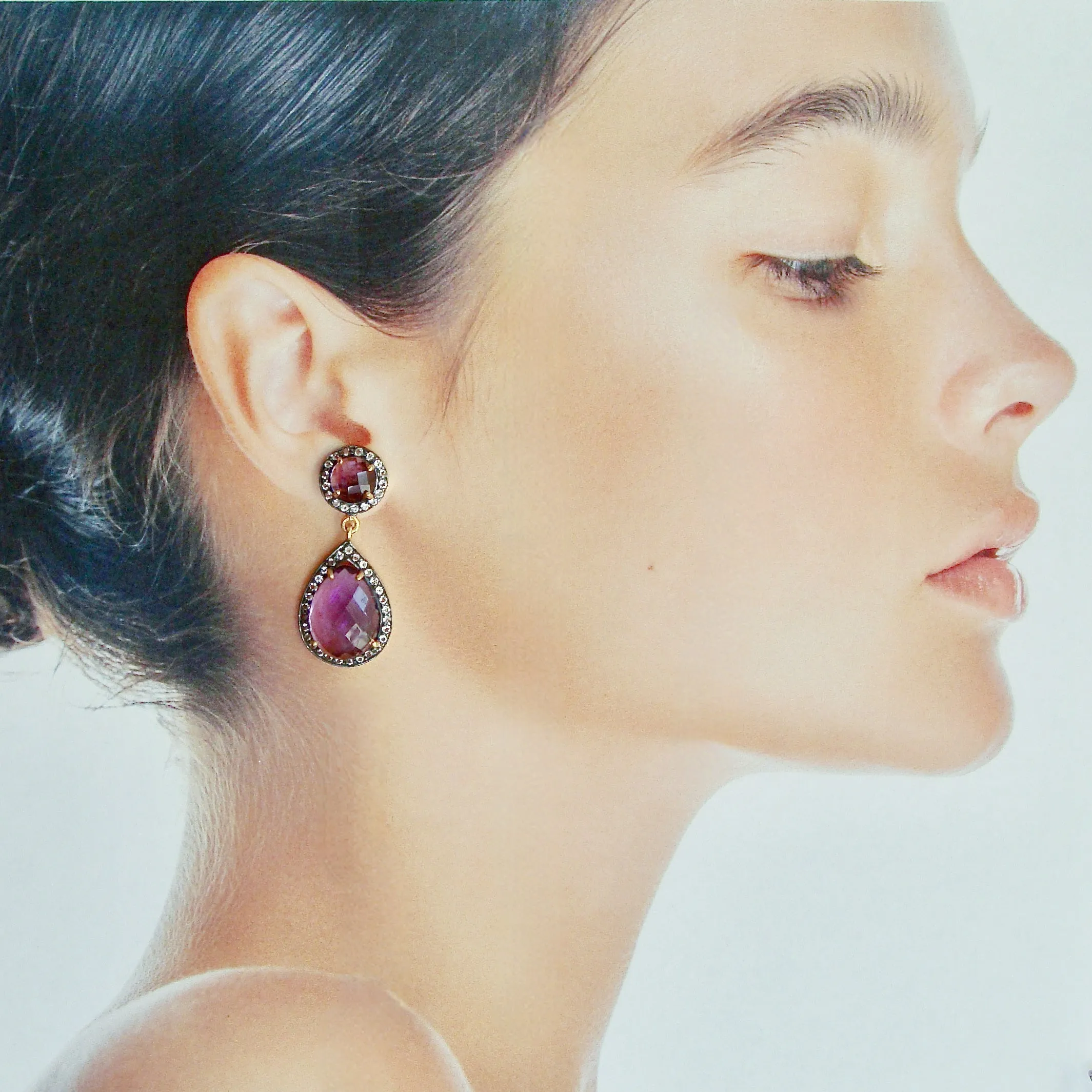 12 Days of Christmas - Amethyst w White Topaz Posts - Amethyst Earrings