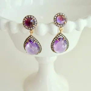 12 Days of Christmas - Amethyst w White Topaz Posts - Amethyst Earrings