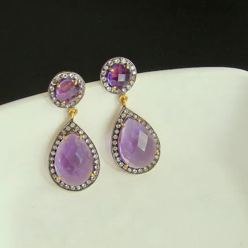 12 Days of Christmas - Amethyst w White Topaz Posts - Amethyst Earrings
