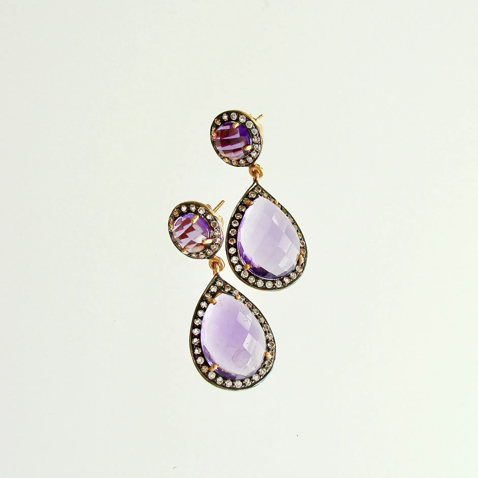 12 Days of Christmas - Amethyst w White Topaz Posts - Amethyst Earrings