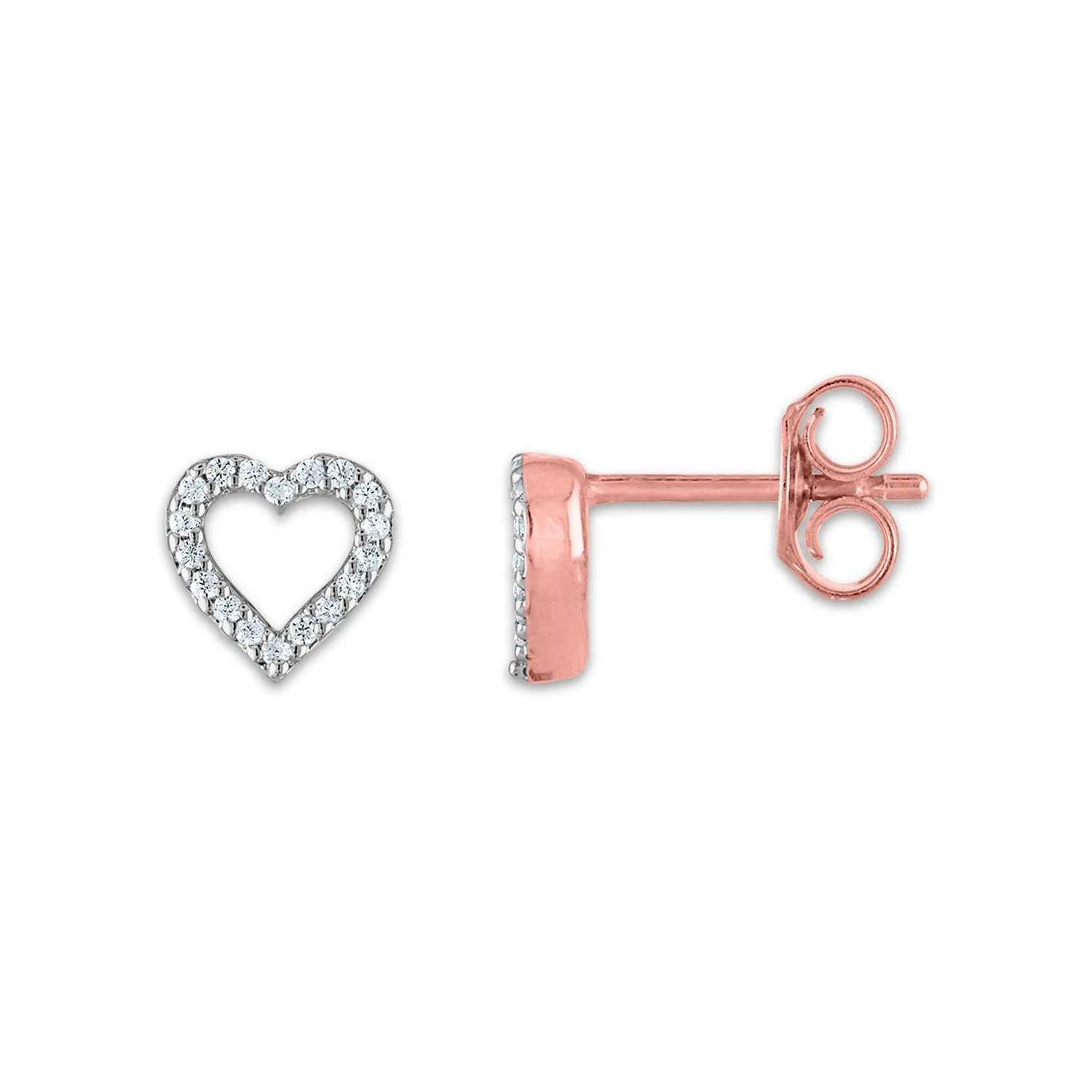 1/20 CTW Natural Diamond Stud Heart Outline Earrings in 10KT Rose Gold