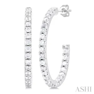 1/3 ctw French Pave Set Round Cut Diamond Fashion Half Hoop Earring in 14K White Gold