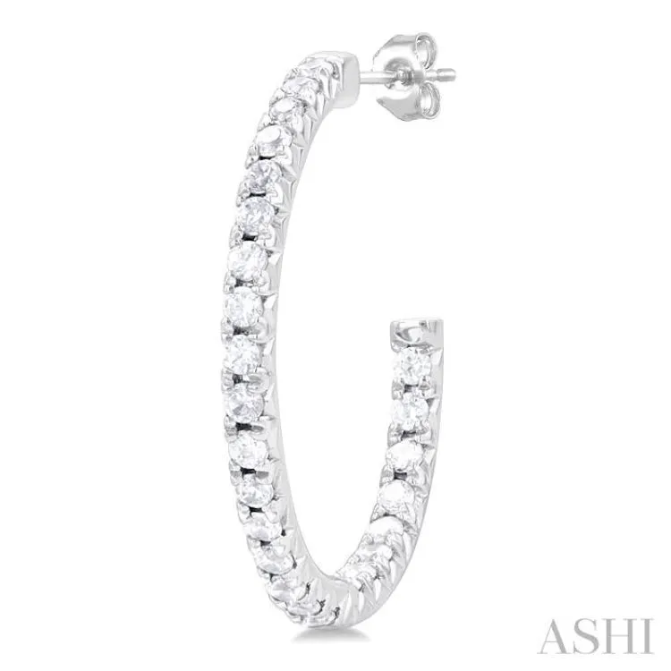 1/3 ctw French Pave Set Round Cut Diamond Fashion Half Hoop Earring in 14K White Gold