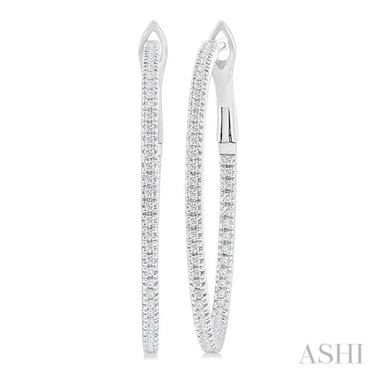 1/3 ctw Inside & Outside Round Cut Diamond Hoop Earring in 14K White Gold