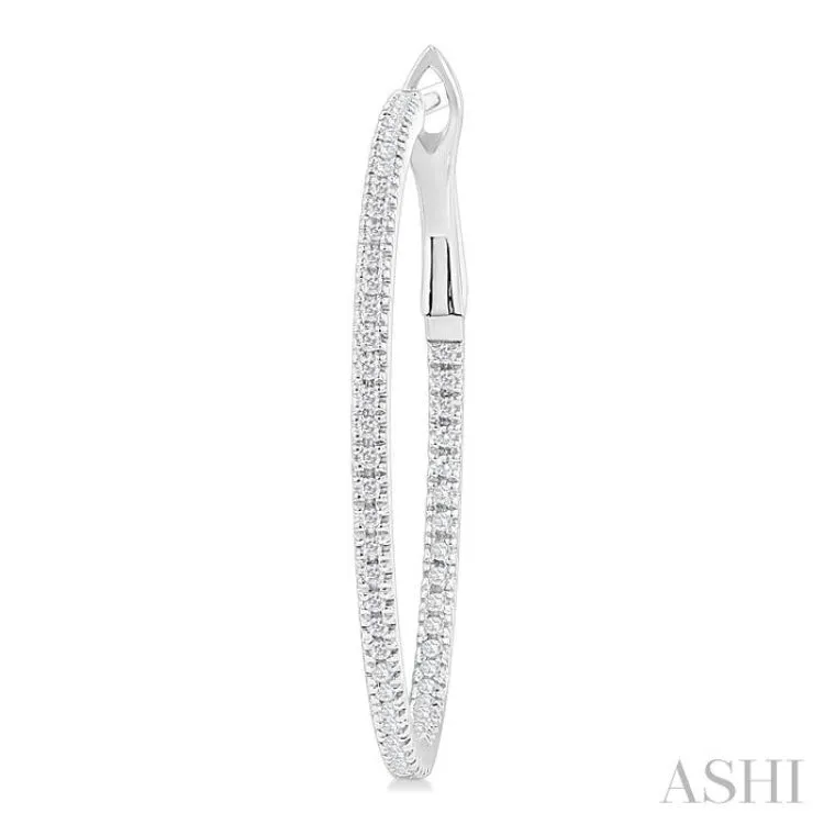 1/3 ctw Inside & Outside Round Cut Diamond Hoop Earring in 14K White Gold