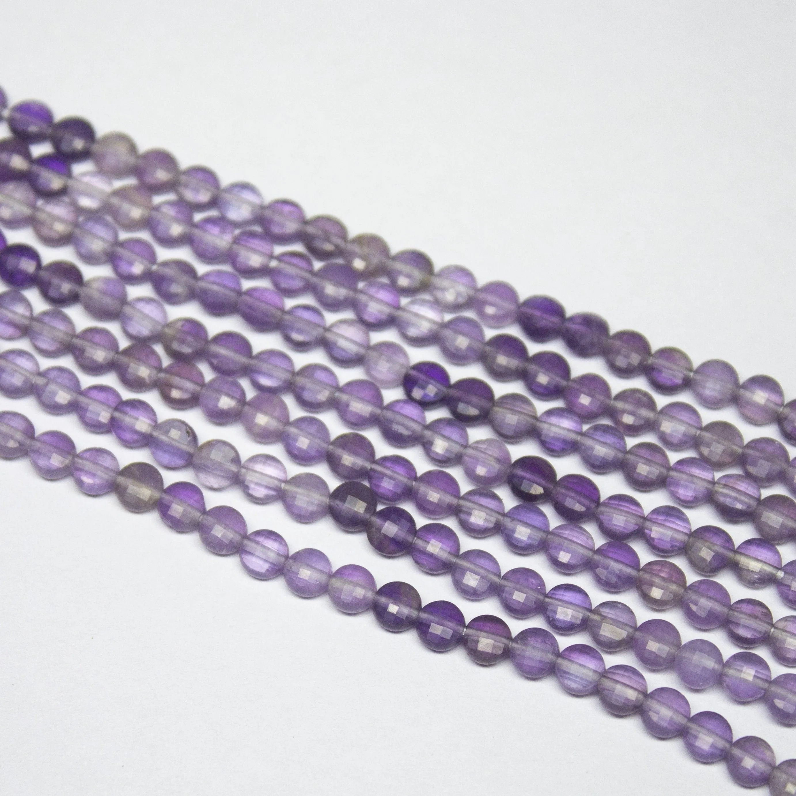 13 inch, 4mm, Shaded Amethyst Faceted Round Coin Loose Gemstone Beads Strand, Amethyst Beads