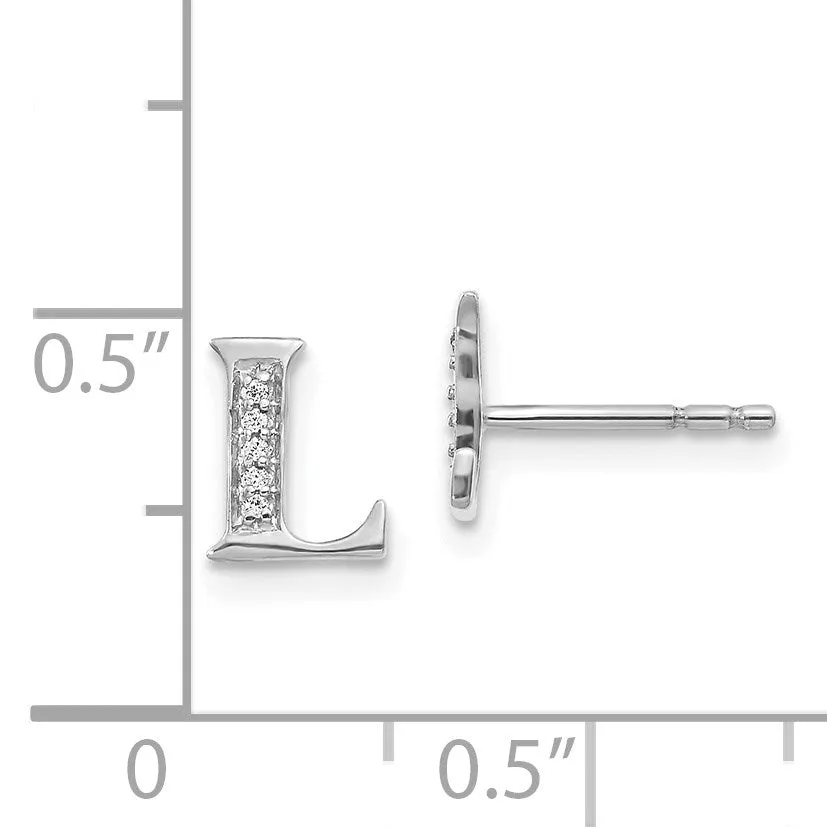 1/30 CTW Natural Diamond Stud Initial Earrings in 14KT White Gold; Initial L