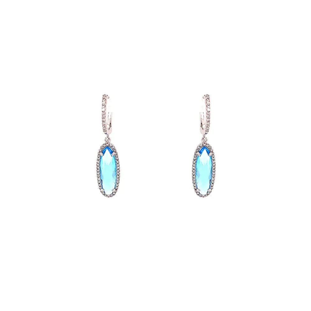 14 Karat White Gold Bezel Set Blue Topaz Drop Earrings