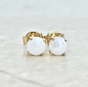 14 Karat Yellow Gold October Birthstone Natural Round Opal Stud Earrings