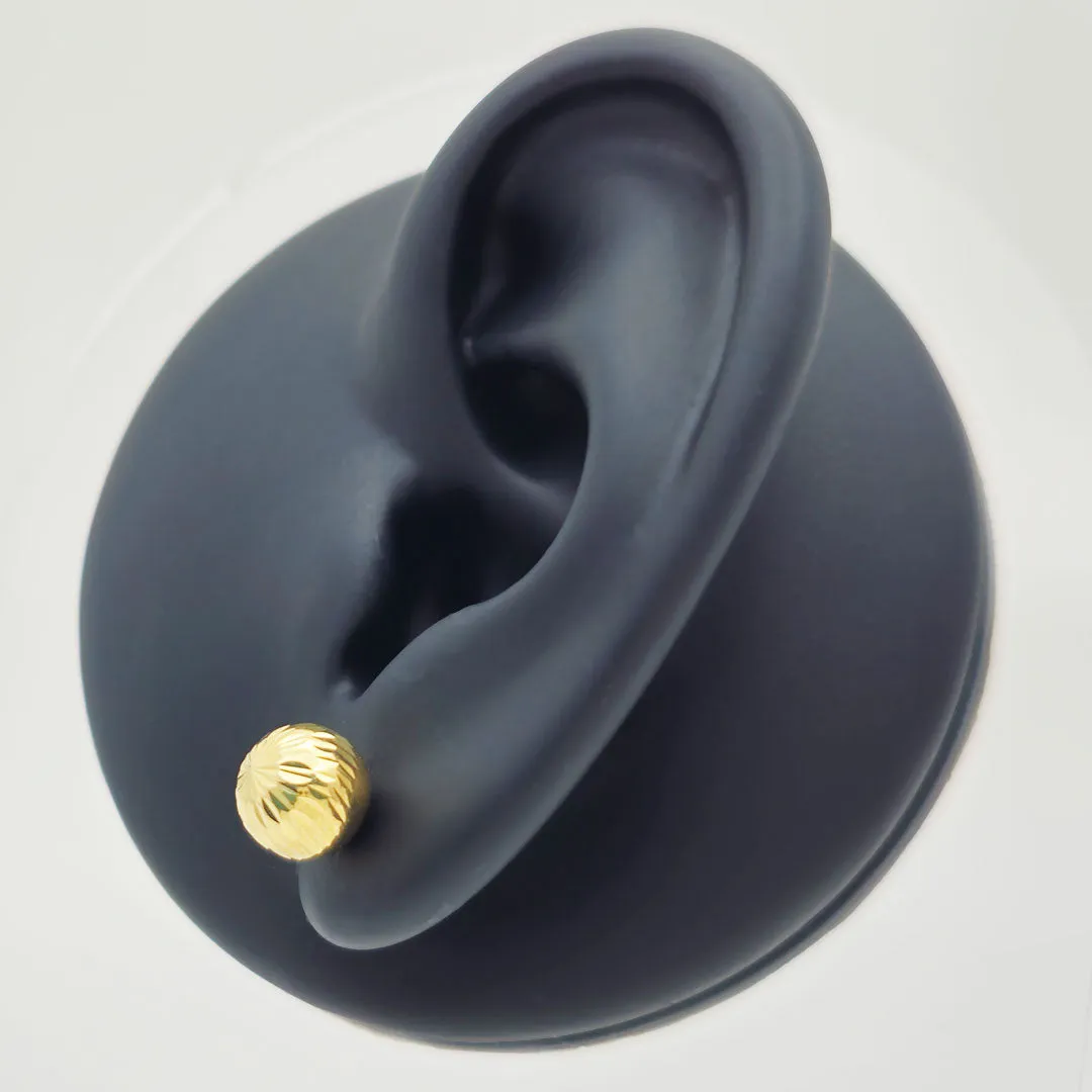 14k Diamond Cut Ball Stud Earrings