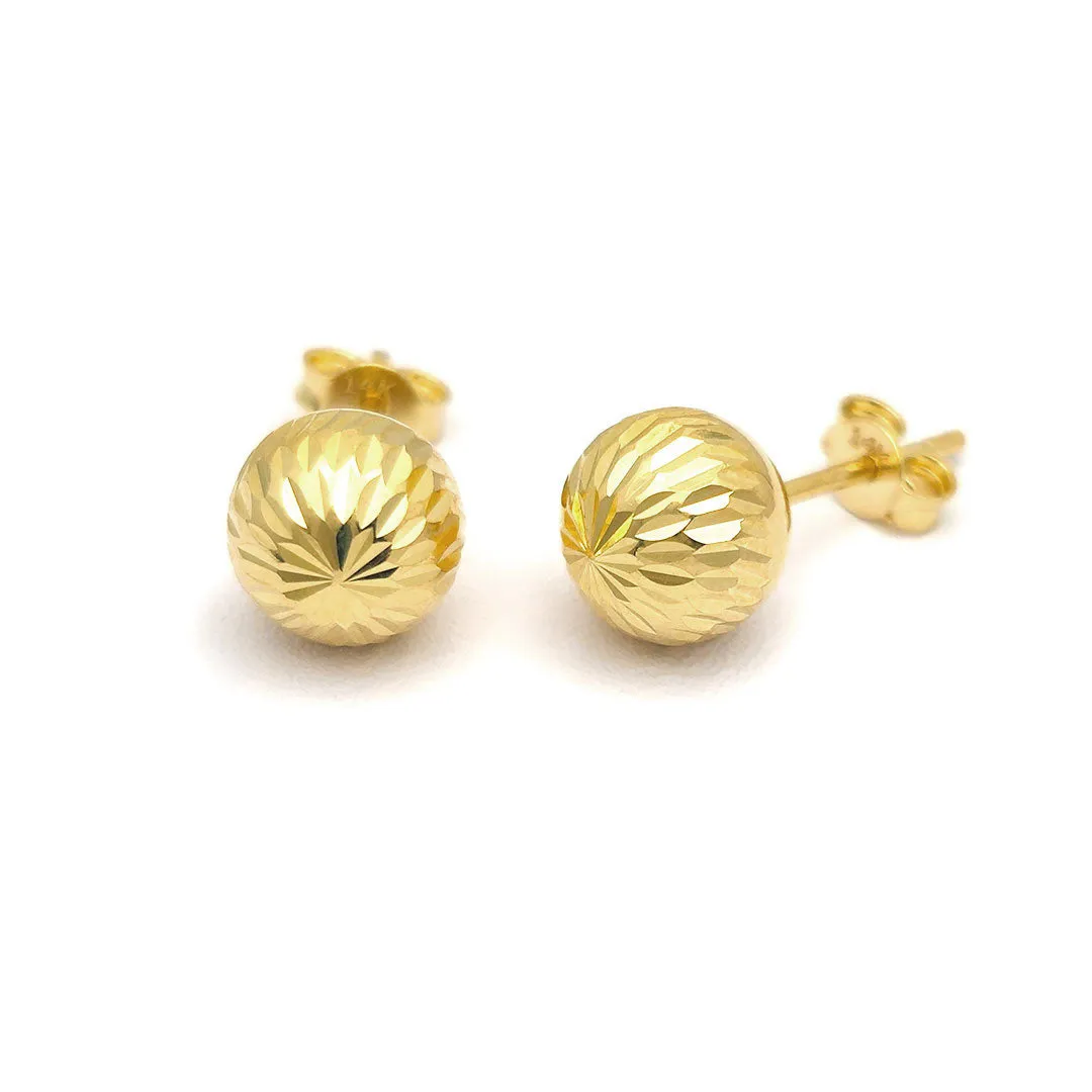 14k Diamond Cut Ball Stud Earrings