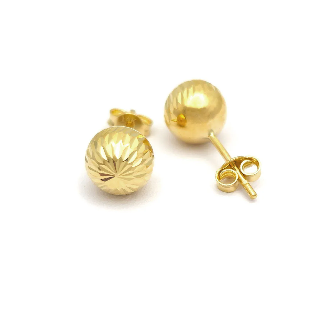14k Diamond Cut Ball Stud Earrings