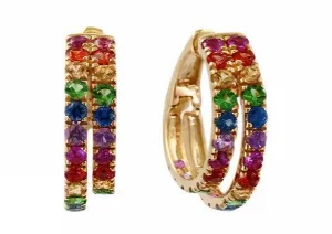 14K EFFY 2.45 CT Multicolor Sapphire Hoops