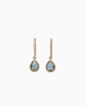 14K Gold Dewdrop Stone Earrings - London Blue Topaz