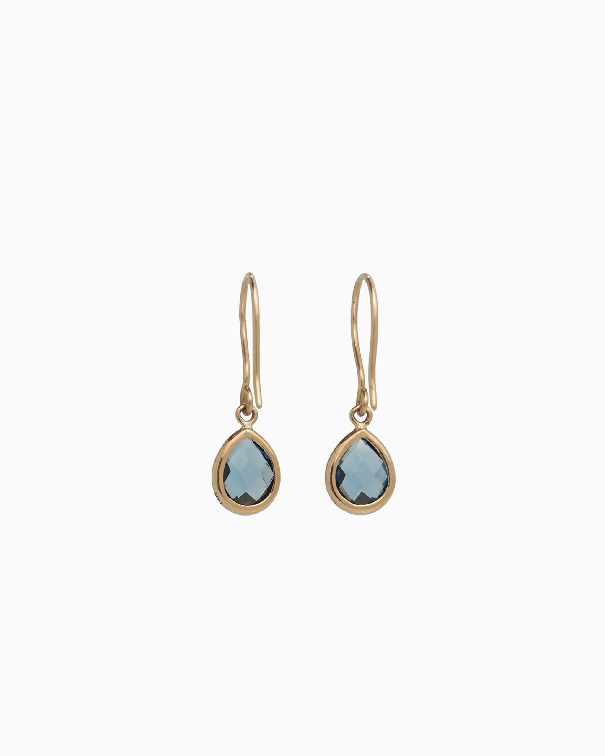 14K Gold Dewdrop Stone Earrings - London Blue Topaz
