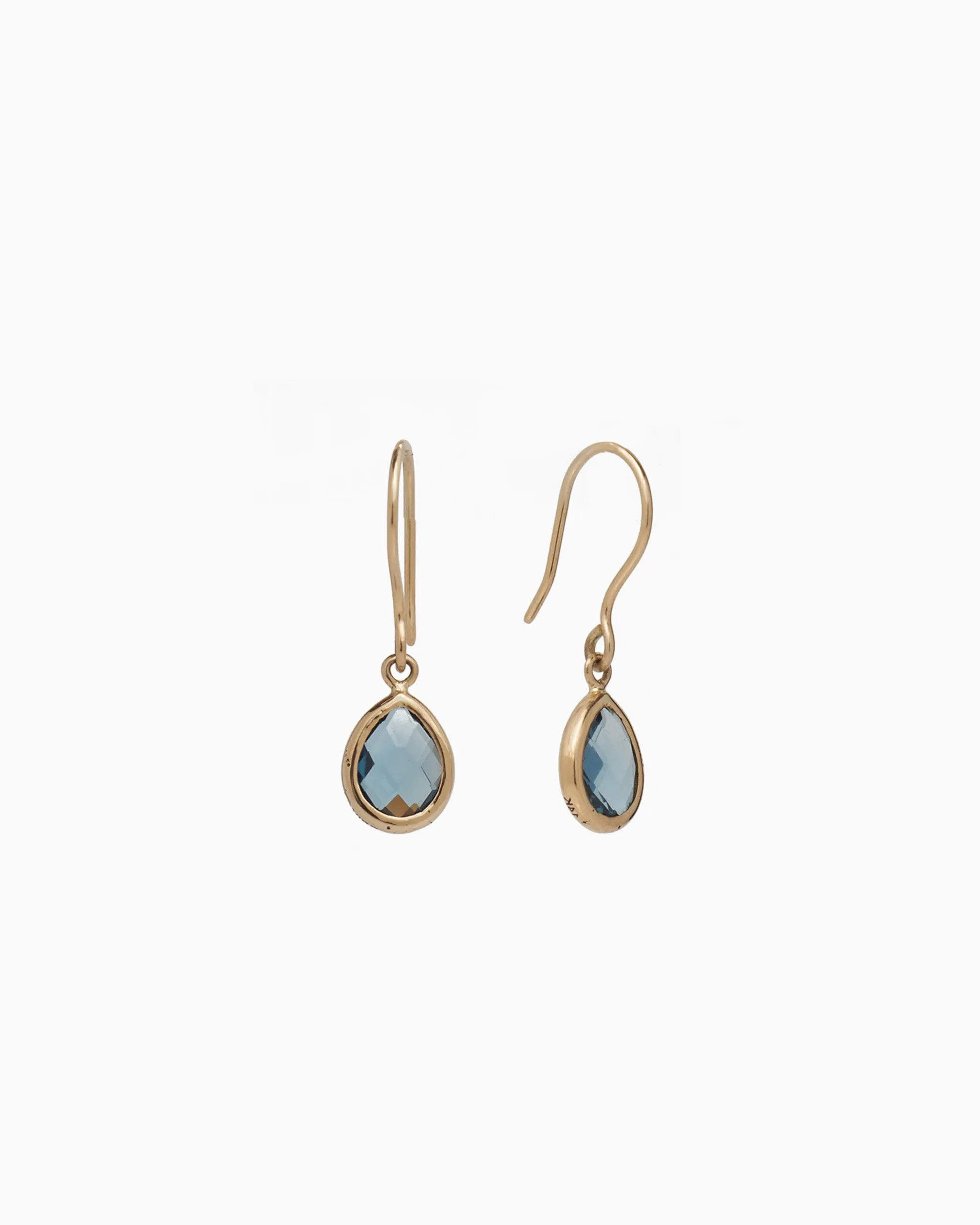 14K Gold Dewdrop Stone Earrings - London Blue Topaz