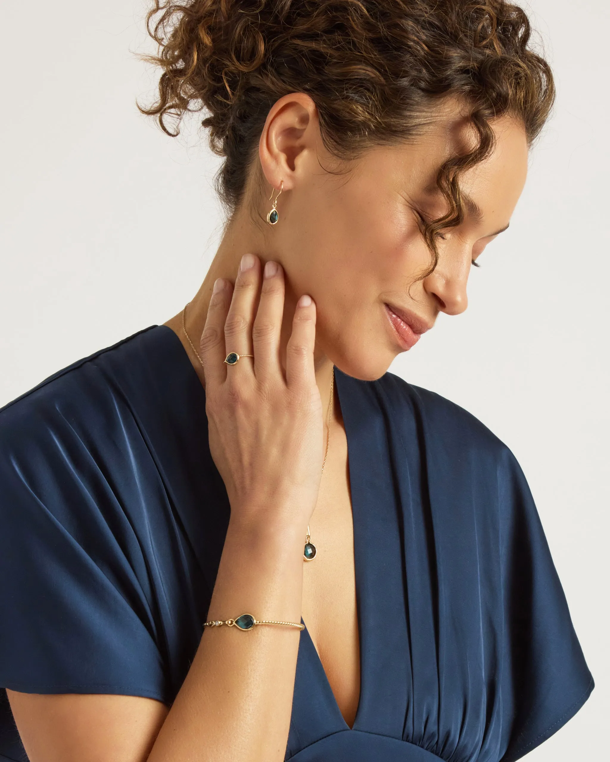 14K Gold Dewdrop Stone Earrings - London Blue Topaz