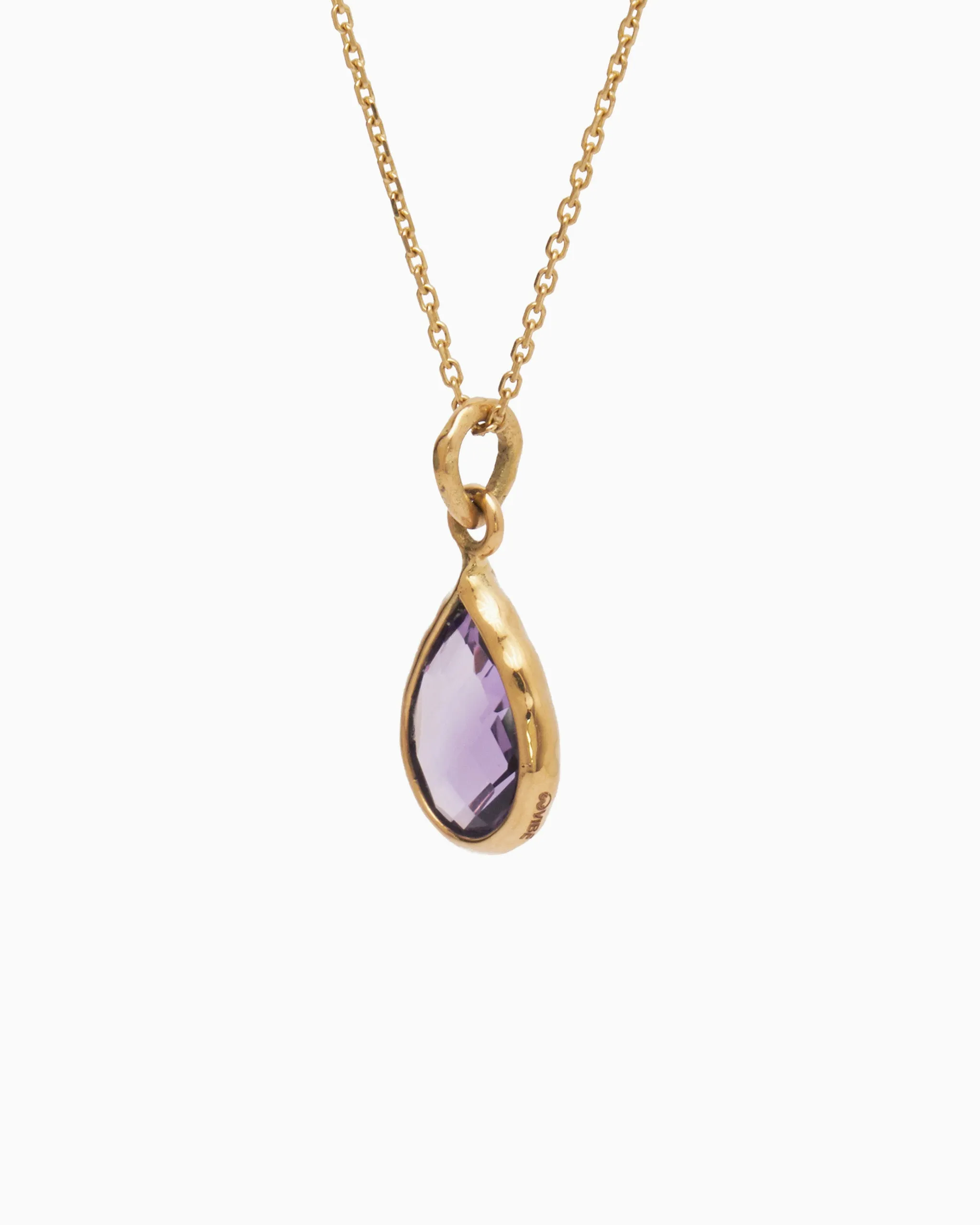 14K Gold Dewdrop Stone Pendant - Amethyst