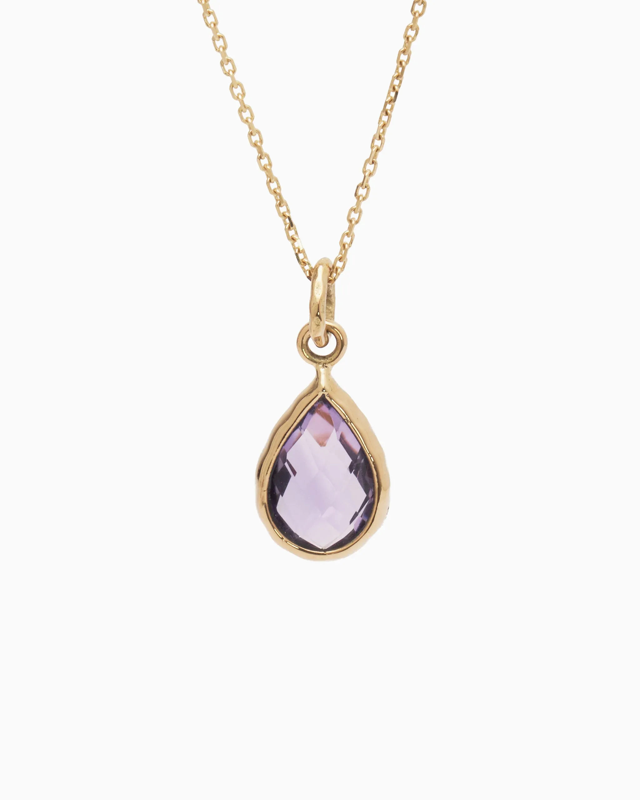14K Gold Dewdrop Stone Pendant - Amethyst