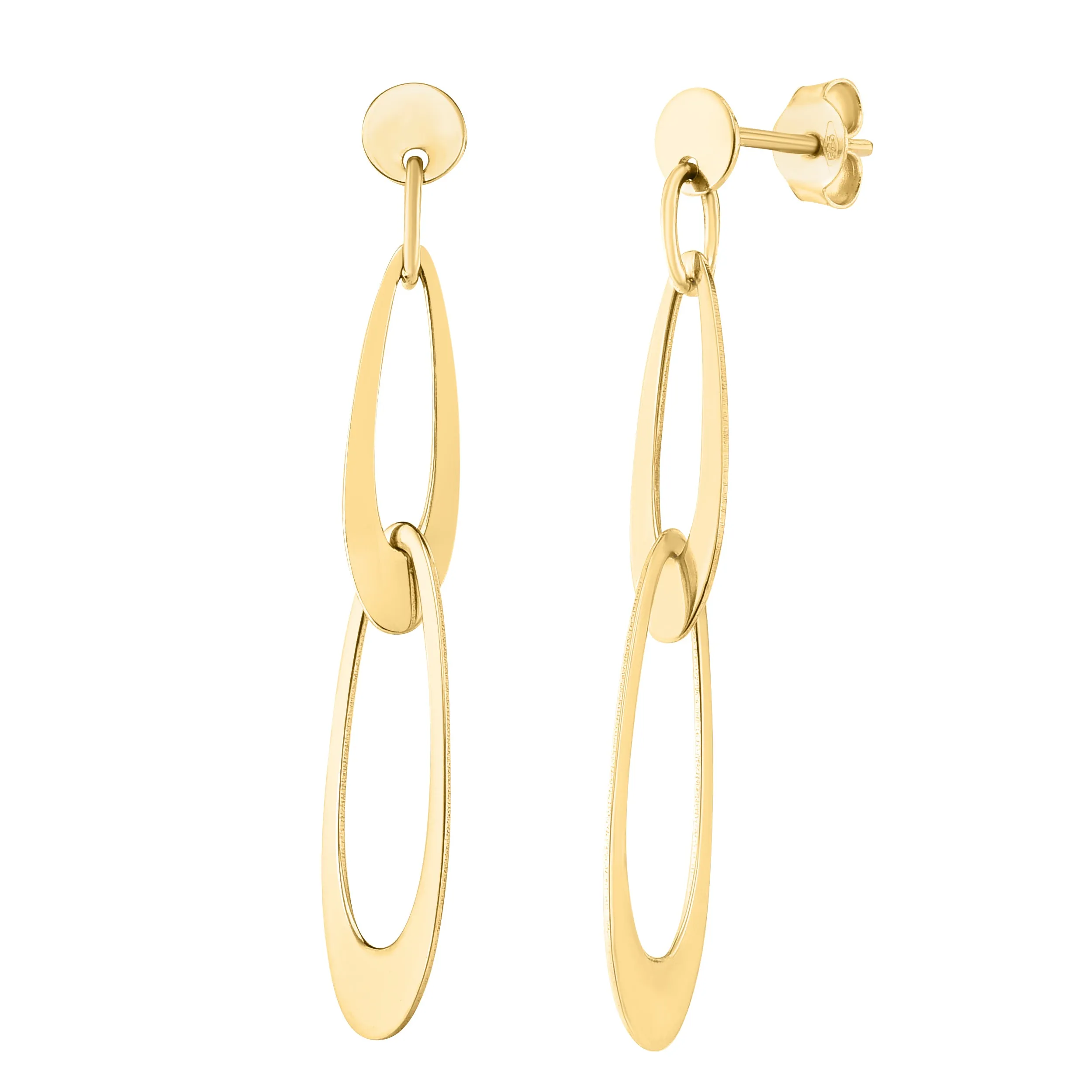 14K Gold Elongated Oval Links Drop Earrings