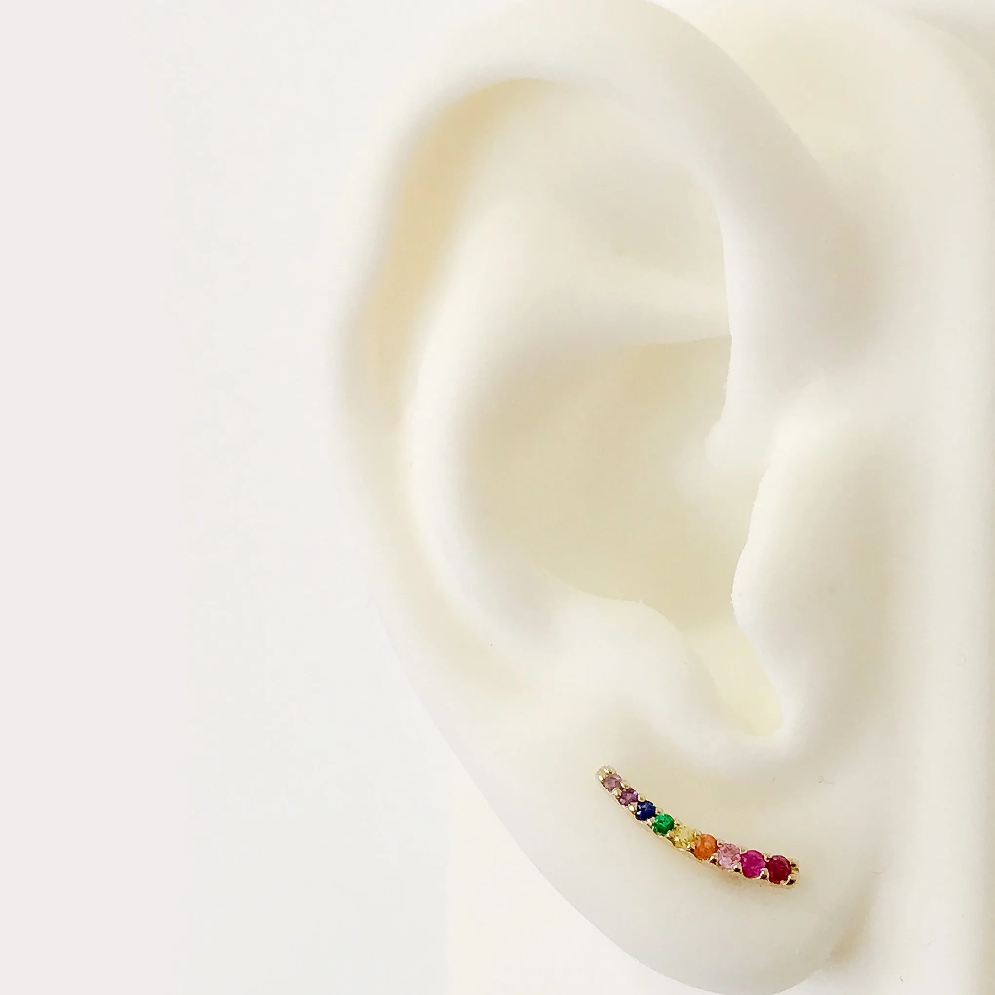 14K Gold Rainbow Gemstone Climber Arch Earrings