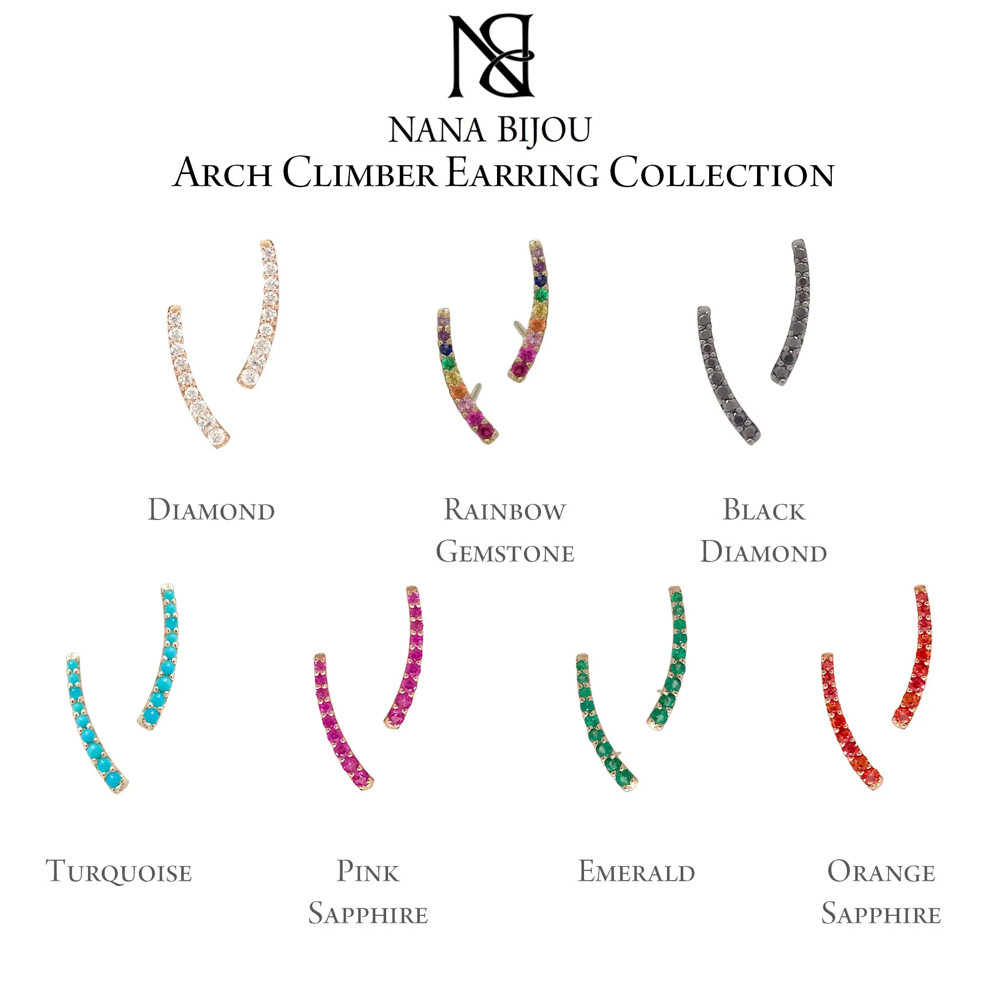 14K Gold Rainbow Gemstone Climber Arch Earrings