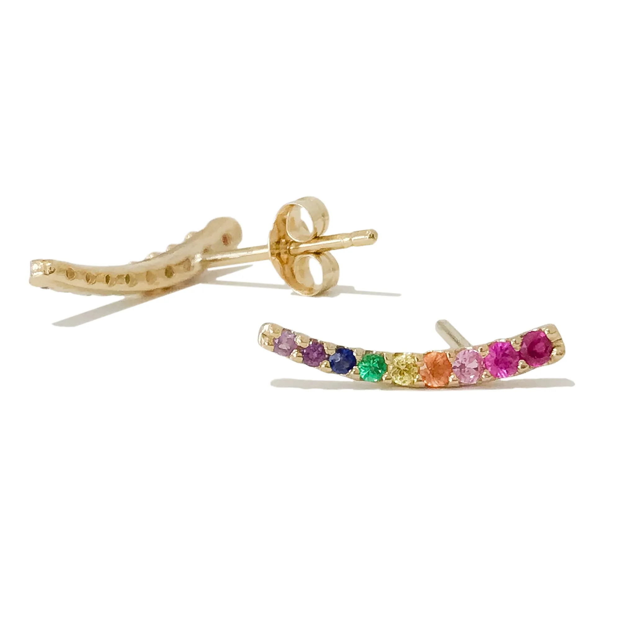 14K Gold Rainbow Gemstone Climber Arch Earrings