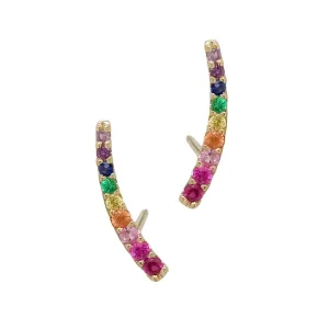 14K Gold Rainbow Gemstone Climber Arch Earrings