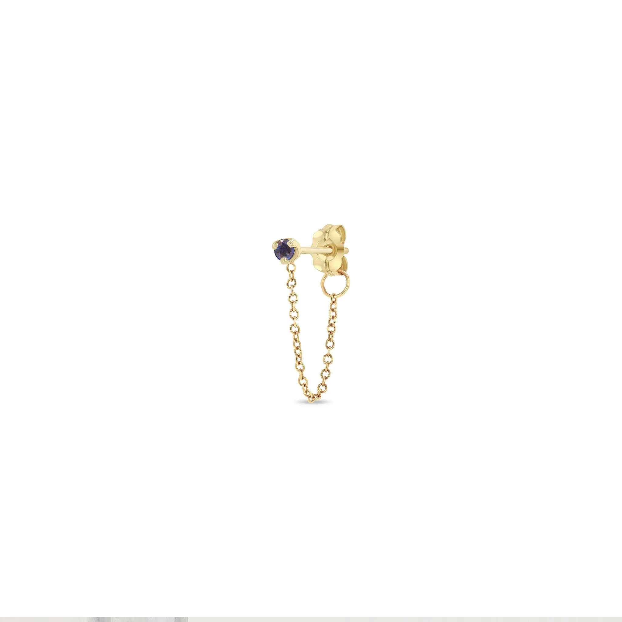 14k Prong Blue Sapphire Chain Huggie Earrings