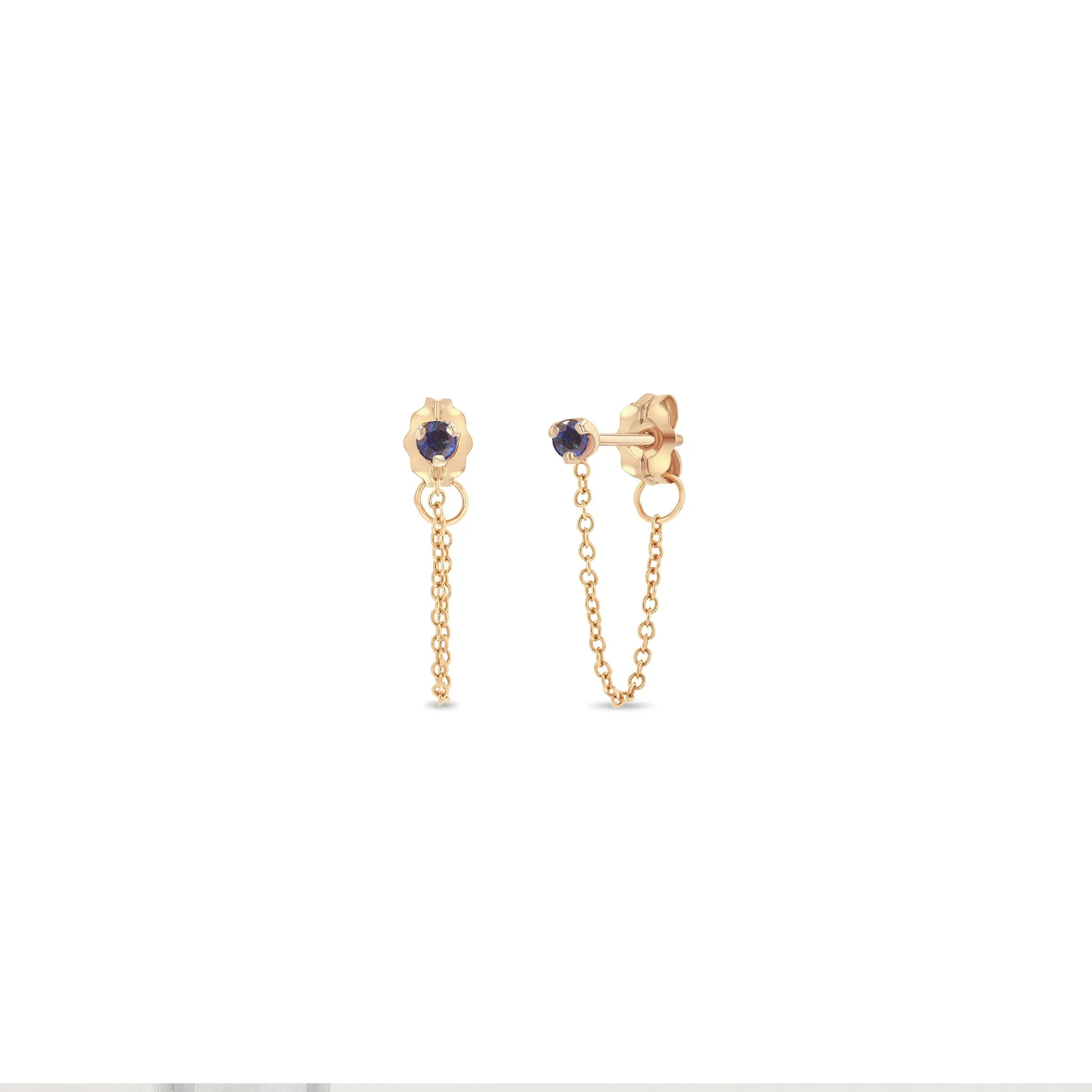 14k Prong Blue Sapphire Chain Huggie Earrings