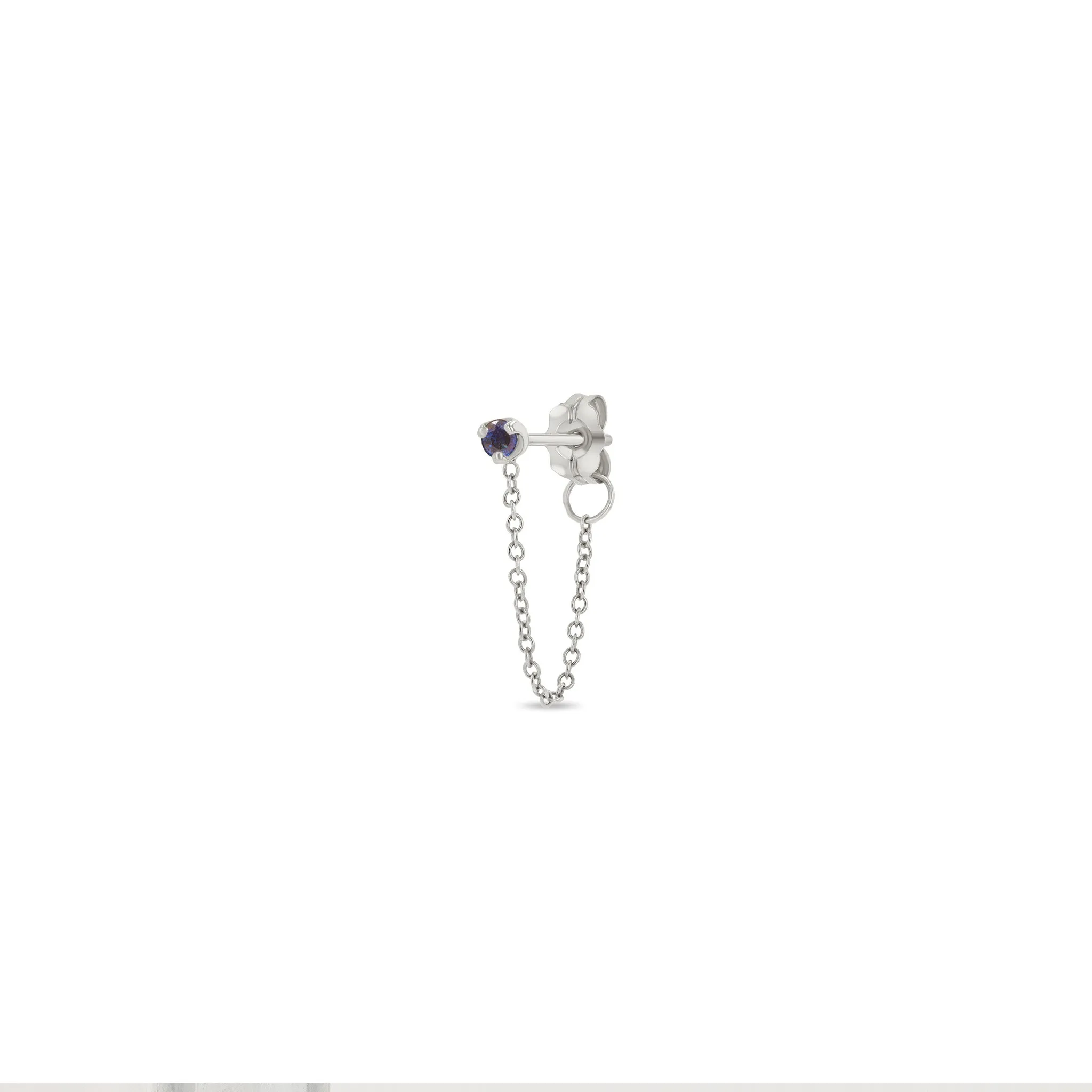 14k Prong Blue Sapphire Chain Huggie Earrings