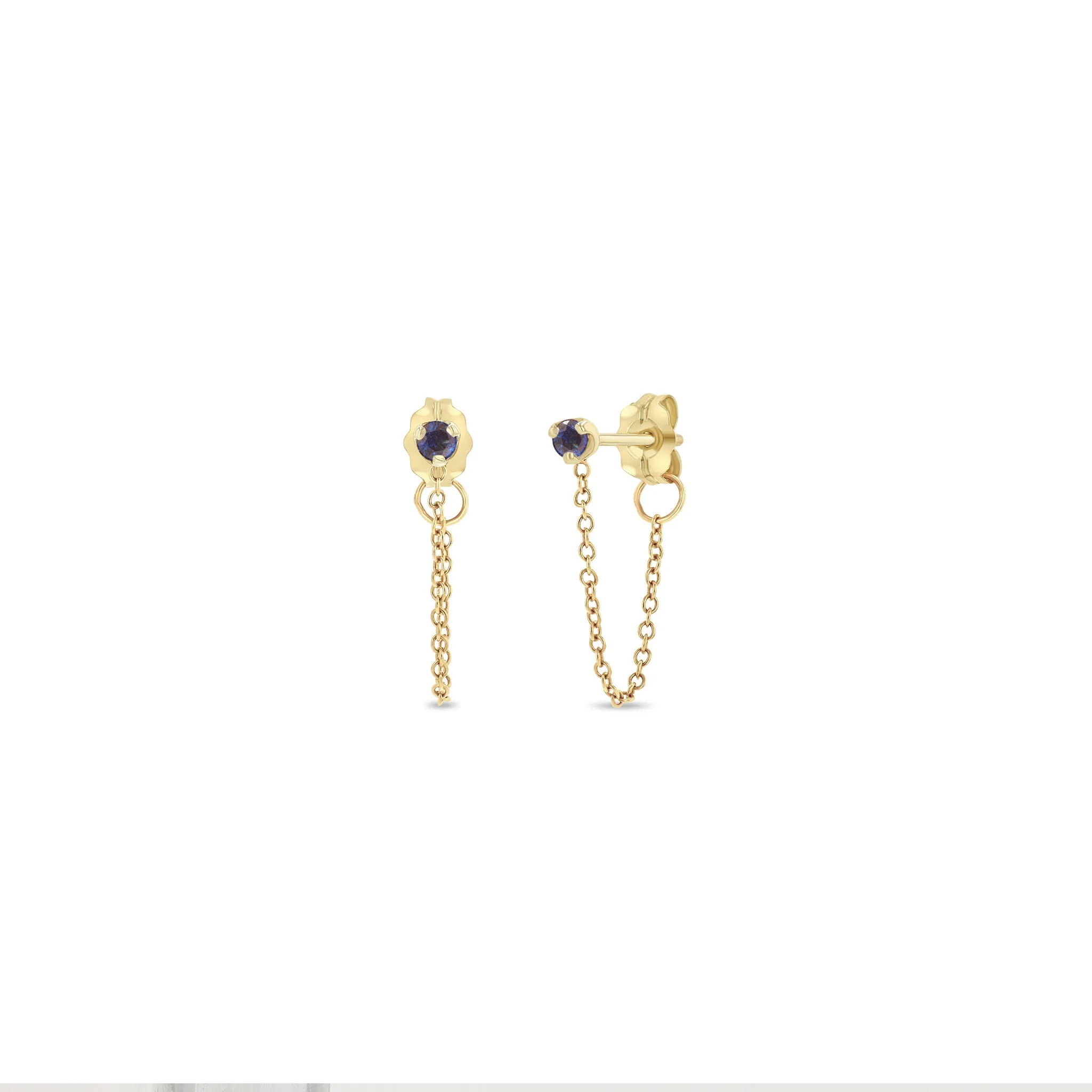14k Prong Blue Sapphire Chain Huggie Earrings