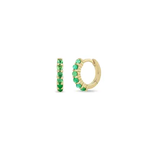 14k Prong Set Emerald Medium Hinge Huggie Hoops