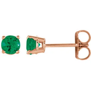 14K Rose 4 mm Round Emerald Earrings