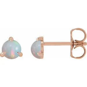 14K Rose Cabochon Natural White Opal Stud Earrings