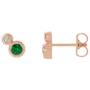 14K Rose Emerald & .03 CTW Diamond Earrings