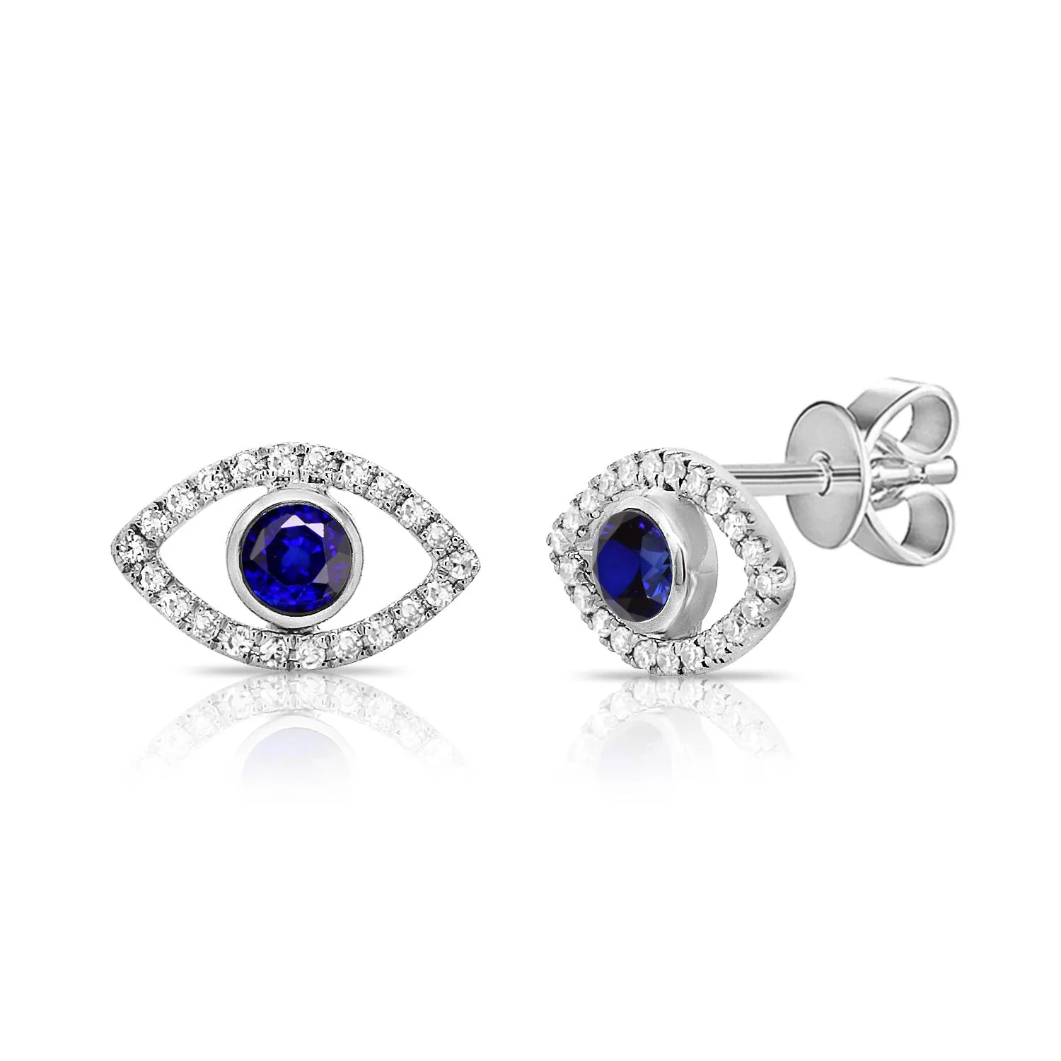 14K Rose Gold Diamond   Sapphire Evil Eye Earrings