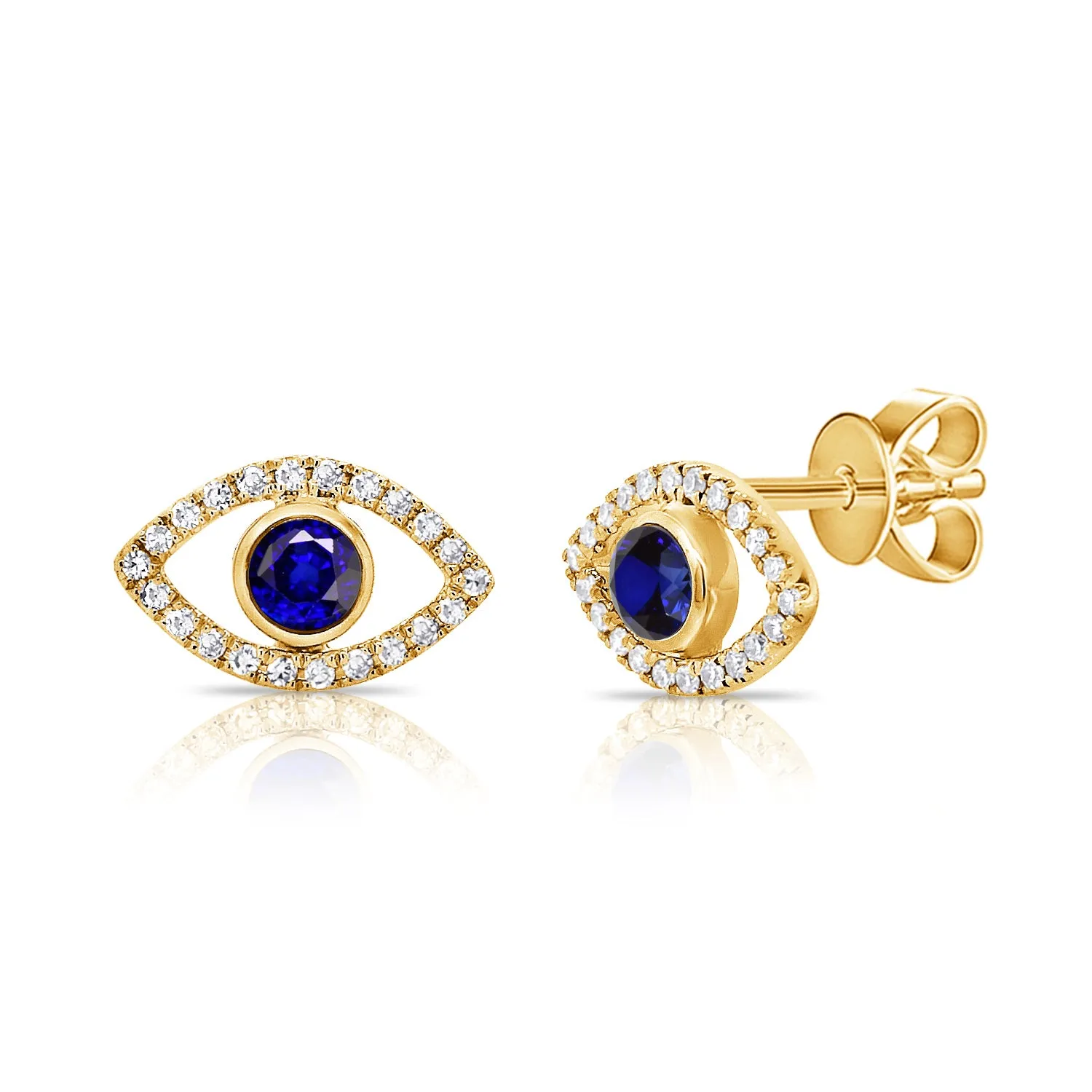 14K Rose Gold Diamond   Sapphire Evil Eye Earrings