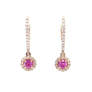 14K Rose Gold Pink Sapphire And Diamond Halo Drop Earrings (1.43ctw)