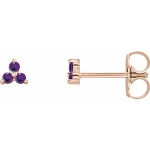 14K Rose Natural Amethyst Three Stone Earrings