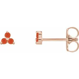 14K Rose Natural Mexican Fire Opal Three Stone Earrings