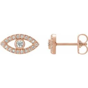 14K Rose Natural White Sapphire & Natural White Sapphire Evil Eye Earrings