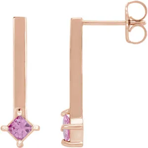 14K Rose Pink Sapphire Bar Drop Earrings
